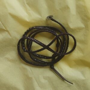 Purple Leather Chan Luu Men's Wrap Bracelet With Silver Button Closure/3 Loops